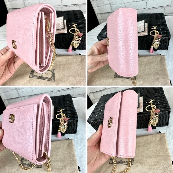 Gucci Marmont pink leather compact mini wallet crossbody or bum bag with chain - Picture 8 of 16